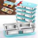 6 Pack Stainless Steel Snack Containers Reusable, Grab and Go 2 Compartment Food Storage Containers with Leakproof Lids for Travel and Outdoor Camping School Lunch Prep Dishwasher Safe
