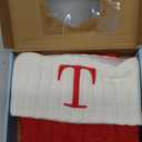 Christmas Stockings with Initials, 20 Inches Large Knit Embroidered Letter Red White Christmas Stocking, Monogram Christmas Stocking for Famliy Holiday and Xmas Tree Fireplace (Letter T)