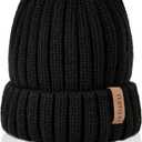 FURTALK Winter Hats for Women Fleece Lined Beanie Knit Chunky Womens Snow Cap (Black, S)