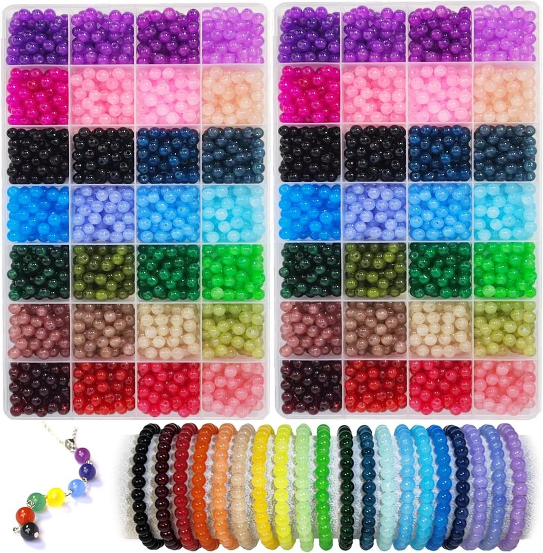 2800PCS 6mm Glass Beads for Jewelry Making, 56 Colors Crystal Beads Bracelets Making Kit, 2 Box Round Beads Suitable for Beginners