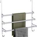 Over The Door Towel Rack, Extendable Triple Towel Storage Holder with Hooks, 24.02 Inches Towel Bar Hanger Towel Racks for Bathroom (Silver)