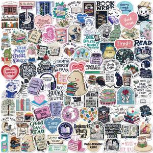 100 PCS Holographic Bookish Stickers Pack,Vinyl Shimmery Reading Book Stickers,Waterproof Glitter Reading Decals Water Bottles Laptop Classroom Rewards Book Lover Gifts, 2-3.5 inches