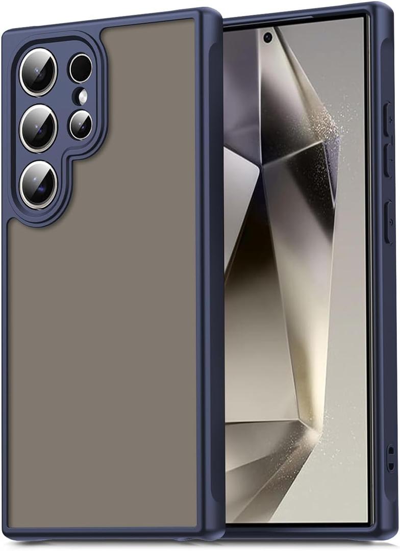 Case for Samsung Galaxy S24 Ultra,Translucent Matte Hard PC Back & Soft TPU Bumper Protective Phone Cover with Dropproof,Anti-Fingerprint,Slim Frosted Case,Blue
