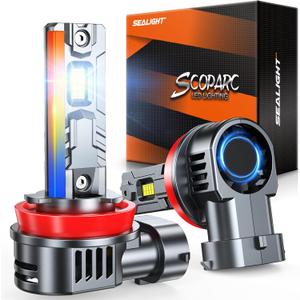 SEALIGHT H11 H8 H9 H16 Bulbs, 1:1 Design 50,000LM with 14000RPM Fan Bulbs, 6500K Cool White, Non-polarity, Pack of 2