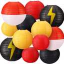 Weysat 12 Pcs Cartoon Ball Animation Themed Hanging Paper Lanterns Cartoon Game Anime Themed Red Black Yellow and White Round Lantern Decorations for Birthday Party Shower Classroom Home Decor