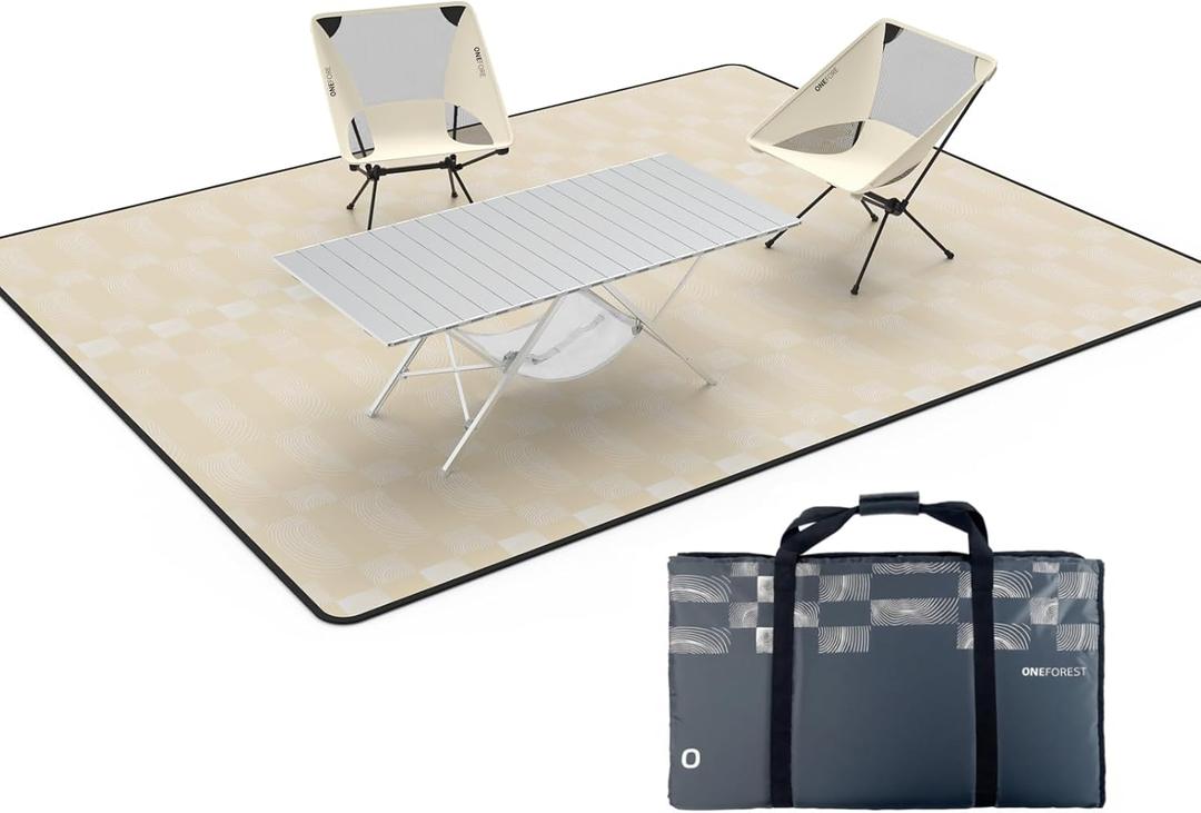 ONEFOREST Camping Table with 2 Camping Chairs and Picnic Blanket, Blanket Tote to Organize Table and Chairs for Outdoor Hiking, Picnics BBQ Cooking