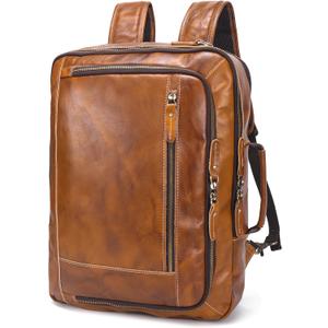 LANNSYNE Vintage Genuine Leather Backpack For Men, 2 in 1 Expandable Briefcase Fits 17'' Laptop Crossbody shoulder Bag Business/Travel Rucksack, One Size