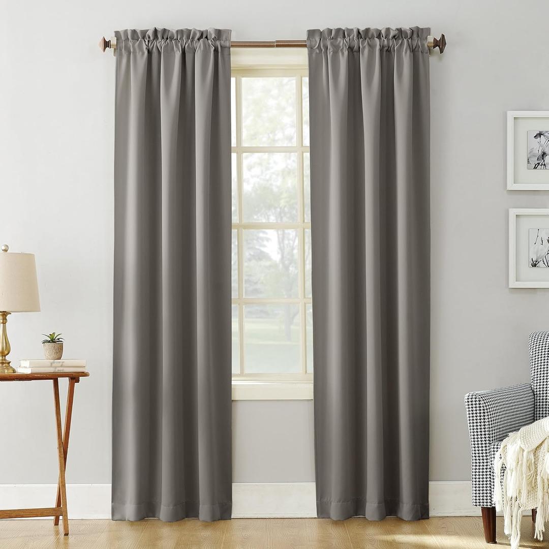 Sun Zero Easton Energy Saving Blackout Rod Pocket Curtain Panel, 40" x 63", Gray