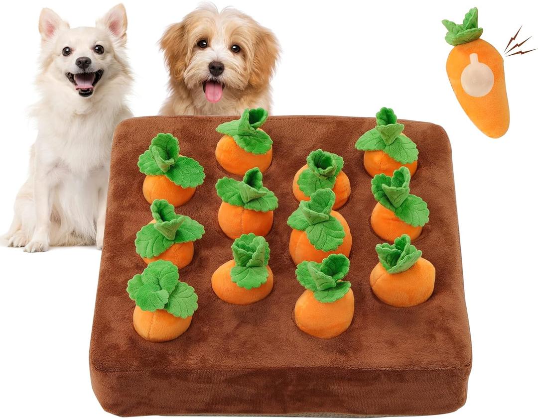 Interactive Dog ToysSqueak Carrot Snuffle Mat for Dogs Plush Puzzle Toys 2 in 1 Non-Slip Nosework Feed Games for Pet Stress Relief with 12 Carrots