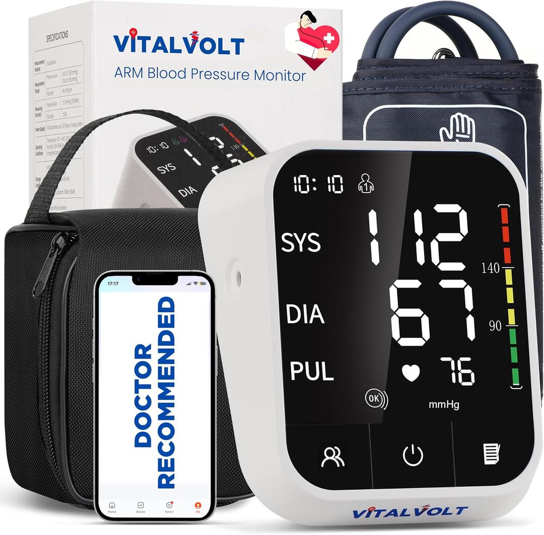Blood Pressure Monitor for Home Use Automatic Arm BP Machine with Large Adjustable Cuff (8.6-17) Bluetooth Heart Rate Monitor Digital BP Monitor 2x199 Readout 5.5 Large Screen for iOS & Android