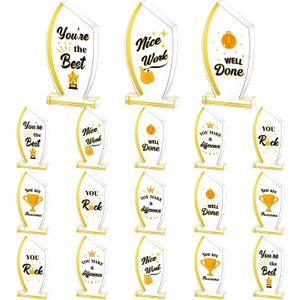 Treela 18 Pcs Employee Appreciation Awards Gifts Bulk Small Acrylic Trophies Mini Thank You Plaque Gifts for Recognition Adults Students Classroom Office Graduation Decoration(Gold,Oval)