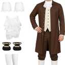 Colonial Costume Men - 18th Traditional America Colonial Outfit Adult Perfect for Halloween Cosplay, Size 10