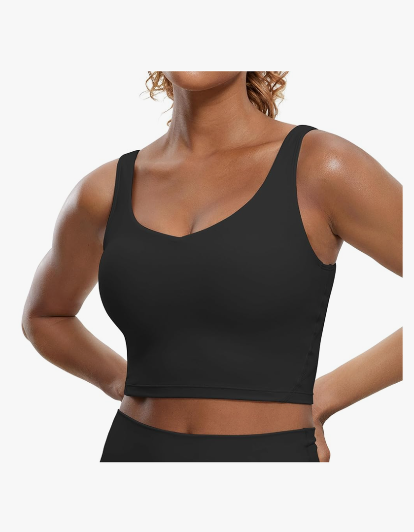CRZ YOGA Womens Sports Bras V Neck Padded Cropped Tank Top Wireless Yoga Bra, size M