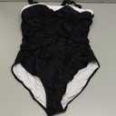 One Piece Swimsuit Tummy Control Color Block Bathing Suits for Women Ruched Slimming Swim Suit Tie Back (Large, Black, White)