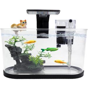 2.2 Gallon Fish Tank Kit, Small Aquarium Starter Tank with Filter and Light, Acrylic Nano Desktop Tank with Color-Changing LED & Decor - Complete Starter Kit for Betta Fish Shrimp Guppy Goldfish Beta