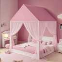 Princess Bed Canopy for Girls - Pink Bed Canopy Princess Castle Dreamy Playhouse Mosquito Net Reading Nook Canopies Play Tent Canopy Bed Curtains for Kids Room(Twin, Pink)