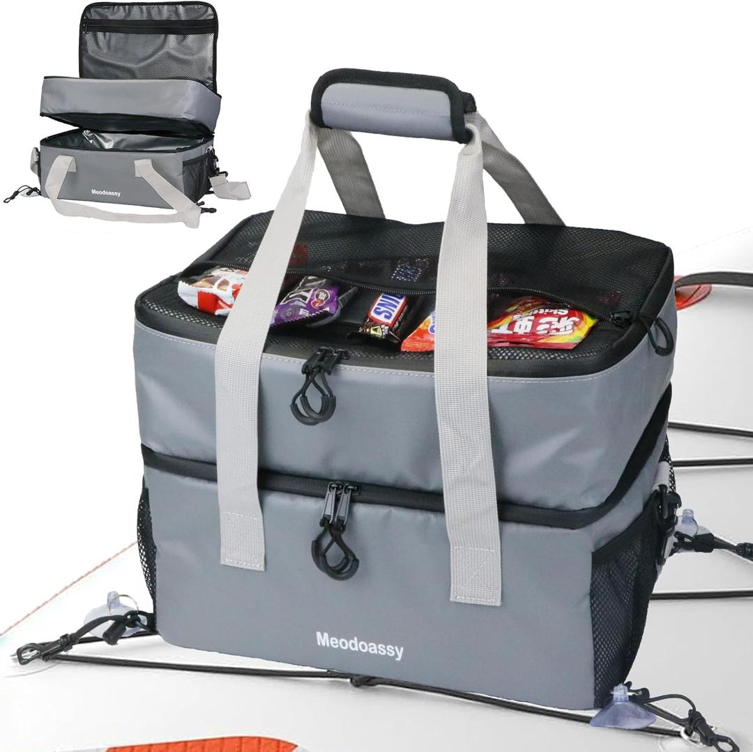 Paddle Board Cooler Waterproof,26L SUP Paddleboard Cooler Deck Bag fits 42 Cans,2 Compartments Paddle Board Accessories for Kayaking,Beach, Camping(Blue) (Gray)