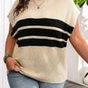 WDIRARA Women's Plus Size Striped Print Cap Sleeve Sweater Top Round Neck Loose Fit Casual Tops (XL)