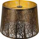 Etched Forest Metal Lampshade, ALUCSET Drum Metal Lamp Shade for Table Lamp,10" Top x 12" Bottom x 8" High Replacement Vintage Lamp Shade, Pattern of Trees Spider Lamp Cover (Antique Bronze Gold)