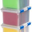 IRIS USA File Box, WeatherPro File Organizer for Letter/Legal File, Water Resistant Document Box, Plastic Gasket File Box With Tight Latch and Seal, Stackable Nestable, Clear/Blue 32 Qt. 3 Pack