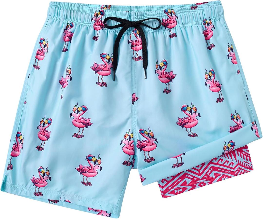 westwolf Men Swim Trunks 5.5 Inch Board Shorts 2 in 1 Swimwear with Compression Liner (Blue, XXL)