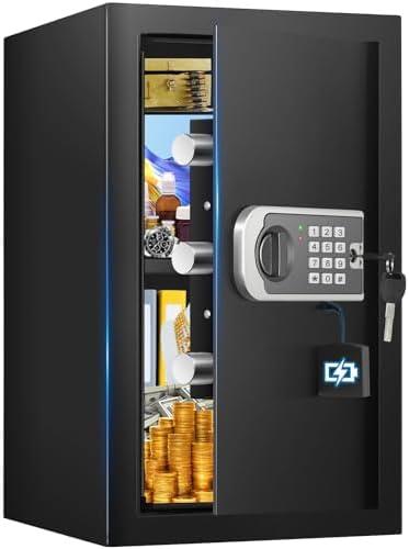 3.2 Cuft Safe Box, Home Safes Water and Fireproof, Security Digital Safes Box with Electronic Keypad Spare Key, Smart Alert, Mute Mode, Anti-Theft Fireproof Safe for Document Money Valuable