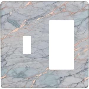Decorative Outlet Covers Modern Abstract Gray Blue Gold Marble 2 Gang Wall Plate Single Toggle 1 Rocker Light Switch Cover Switch Plate Covers Faceplate for Bathroom Kitchen Decor