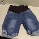 MakeMeChic Women's Maternity Jeans Elastic Waisted Knee Length Straight Leg Summer Pregnancy Denim Pants Medium Wash Medium