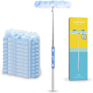 6 ft Extendable Duster Handle with 10 Refills, Compatible with Swiffer, Disposable Microfiber Dusting Pads for Home Cleaning, Ceiling, Fan, Window, Hard-to-Reach Areas