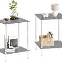 Tempered Glass Side Tables Set of 2 Acrylic End Table with 2 Storage Shelve transparent Bedside simplicity clear 2-Tier Nightstands for small Spaces Office Bedroom Living Room Study black ET-008BK