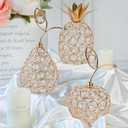 Set of 3 Elegance Crystal Metal Pineapple Pear Table Centerpiece Handmade Crystal Candlestick Hollow Fruit Ornament Home Party Wedding Holiday Decoration (Gold, Set of 3)