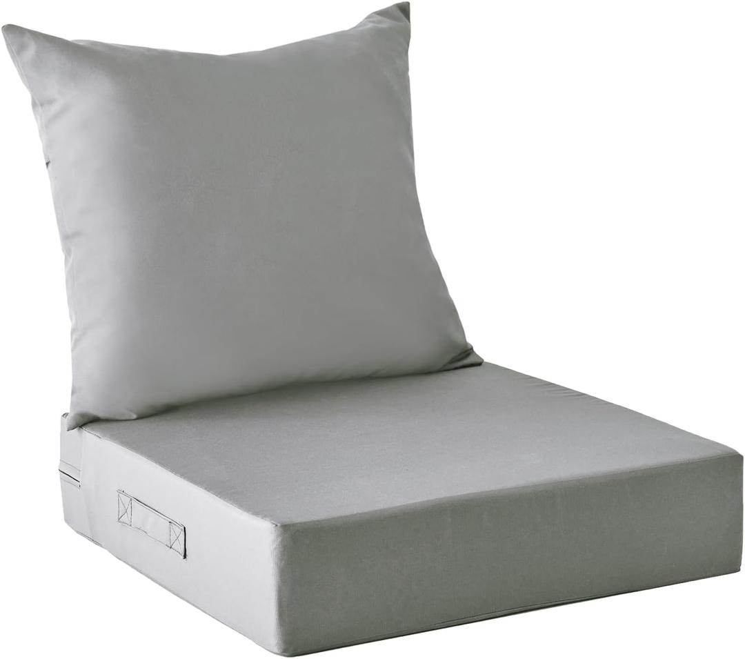 Outdoor Cushions for Patio Furniture,Waterproof & Fade Resistant Outdoor Chair Cushions,Deep Patio Chair Cushion with Removable Cover, Seat Cushion 24 x 24&Back Pillow 25 x 22.5,Light Grey