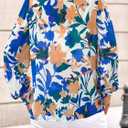 PRETTYGARDEN Women's Floral Blouses Dressy Casual V Neck Button Down Shirts Lantern Long Sleeve Boho Chiffon Spring Tops 2026 (Blue, S)