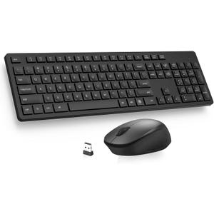 LeadsaiL Wireless Keyboard and Mouse Combo, Full-Sized Ergonomic Computer Keyboard, 2.4GHz Cordless Keyboard Silent Mouse Set with 2-in-1 USB Receiver, 12 FN Shortcuts for Windows Laptop, PC/Mac-Black