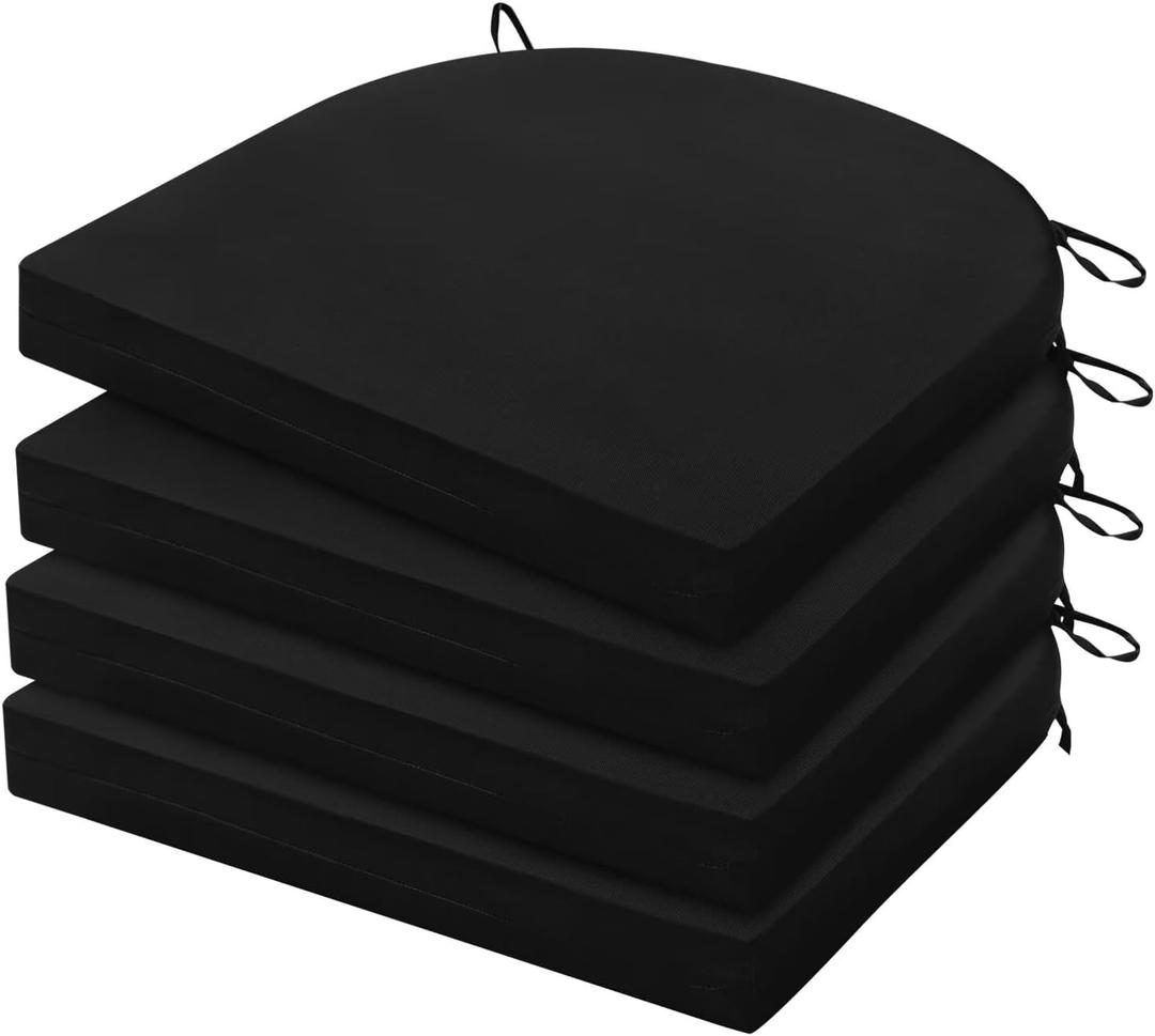 HARBOREST Outdoor Chair Cushions Set of 4, Water Resistant Patio Chair Cushions with Ties, Outdoor Seat Cushions for Patio Furniture, 17"x16"x2", Black