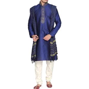 MKP9007 Blue and Ivory Men's Kurta Pyjama Indian Suit Bollywood Sherwani (4X-Large)