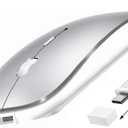 Bluetooth Wireless Mouse USB C for MacBook Air Pro iMac Laptop Desktop Computer, Wireless Rechargeable Silent C Mouse for Mac Desktop/iPad/Surface Pro (BT5.2/3.0, 2.4G USB A, Type-C Receiver) (Silver)