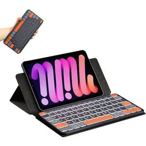 Foldable Keyboard with Backlit, Ultra Light Portable Wireless Keyboard with Adjustable Angle Stand & Leather Case,Compact Travel Bluetooth Keyboard for iPad mini,iPhone, Windows, iOS & Android