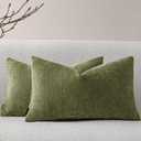 A Moment Pack of 2 Decorative Chenille Throw Pillow Covers with Twill Cushion Covers for Sofa Living Room Couch Bed 12x20 Inch Moss Green