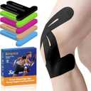 PreCut Kinesiology Tape for Knees, KTQUICK 12 PCS 20% Extra Adhesive Knee Tape for Knee Pain Relief Pre Cut, Anatomical for Maximum Hold, Waterproof&Hypoallergenic Cotton Latex-Free for Sports (Black)