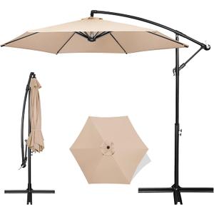 FRUITEAM Offset Patio Umbrella, 10 FT Heavy Duty Cantilever Outdoor Umbrella with High-Strength Frame & Infinite Tilt, All-Weather UV Protection Sun Shade for Poolside, Garden, Backyard (Beige)