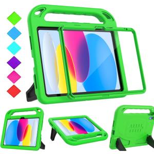 BMOUO Kids Case for iPad 11th Generation (A16) 11 Inch 2025/iPad 10th Generation 10.9" 2022 - with Built-in Screen Protector, Shockproof Handle Stand iPad 11th/10th Generation Case for Kids, Green