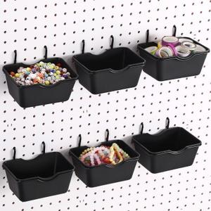 Willinglong 6 Sets Large Pegboard Bins with Hooks Loop Peboard Accessories Peg Board Hook Assortment Wall Organizer Square Box Shape Peg Board Container for Office Wall Craft Supplies Garage(Black)