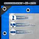 Tarp 8x12 Feet, 7 Mil Thick Waterproof Poly Tarps Cover UV Resistant, Rip & Tear Proof with Metal Grommets Every 20 Inche (Blue/Silver)