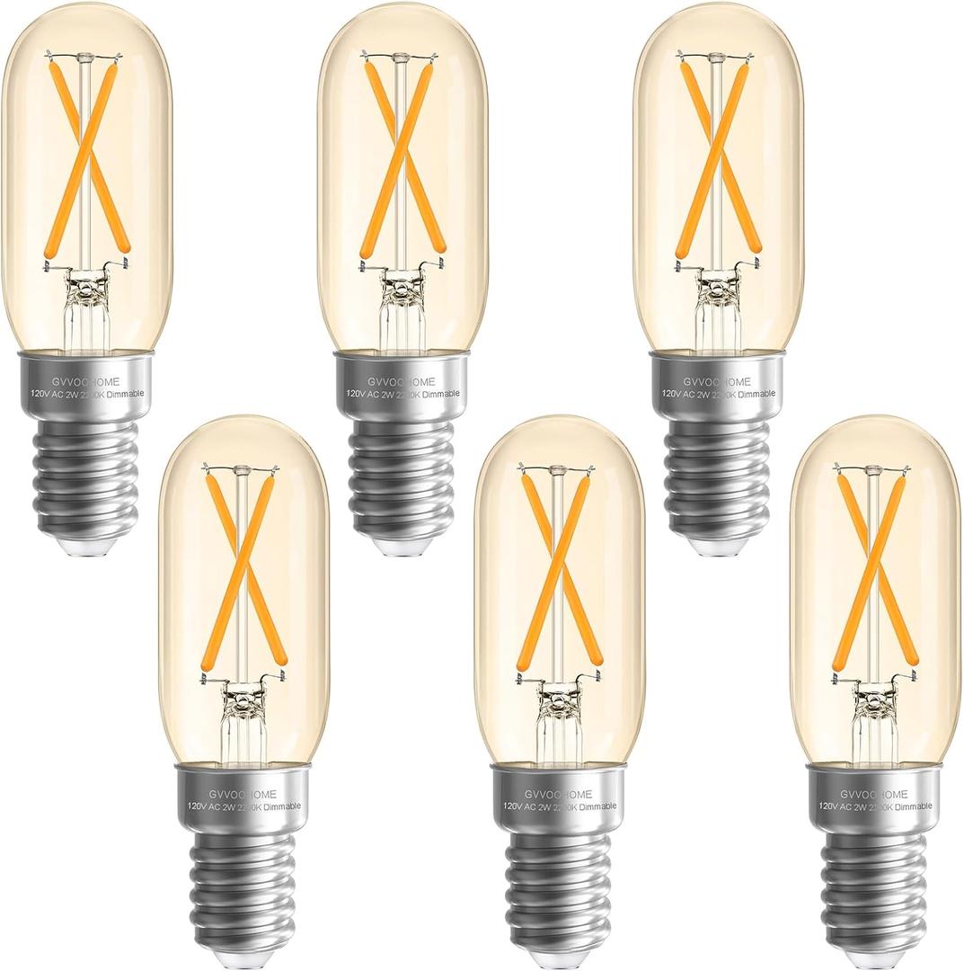 GvvooHome Dimmable T6 led Bulb 2200K Amber Warm, 2W, 25 watt Equivalent, Candelabra LED Light Bulbs, E12 Candelabra Bulb for Chandeliers, Ceiling Fan, 90+CRI 250LM, 6 Pack