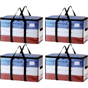 TAILI Extra Large Moving Bags, 4 Pack Clear Heavy Duty Totes For Storage with Visible Window, Wrap Around Handles, Storage Bags for Space Saving, Alternative to Moving Boxes