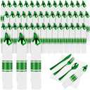 55 Pcs Pre Rolled Green Plastic Silverware Wrapped Green Cutlery | Pre Rolled Plastic Cutlery Set, Disposable Silverware with Dinner Napkins for St Patrick's Day