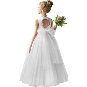 HEWEGO Elegant Floor Length Flower Girl Dresses for Juniors with Belt A-Line Puffy Satin Tulle Prom Gowns for Wedding Christmas Party White Size 8