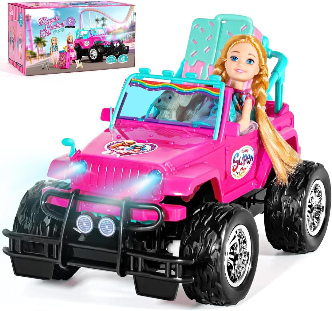 ULOVEME RC Cars - Remote Control Car with 5.5" Doll for Girls, 2.4GHz Je ep RC Cars - Simple Control Toy Cars for Kids (Pink)
