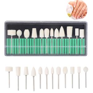 ZJchao Nail Drill Bits, 12 Pcs Wool Felt Polishing Bits, Multi Shaped Grinding Polishing File Heads Tools, Nail Polish Accessories, for Manicure Pedicure, Glass, Gold and Silver Jewelry Polishing